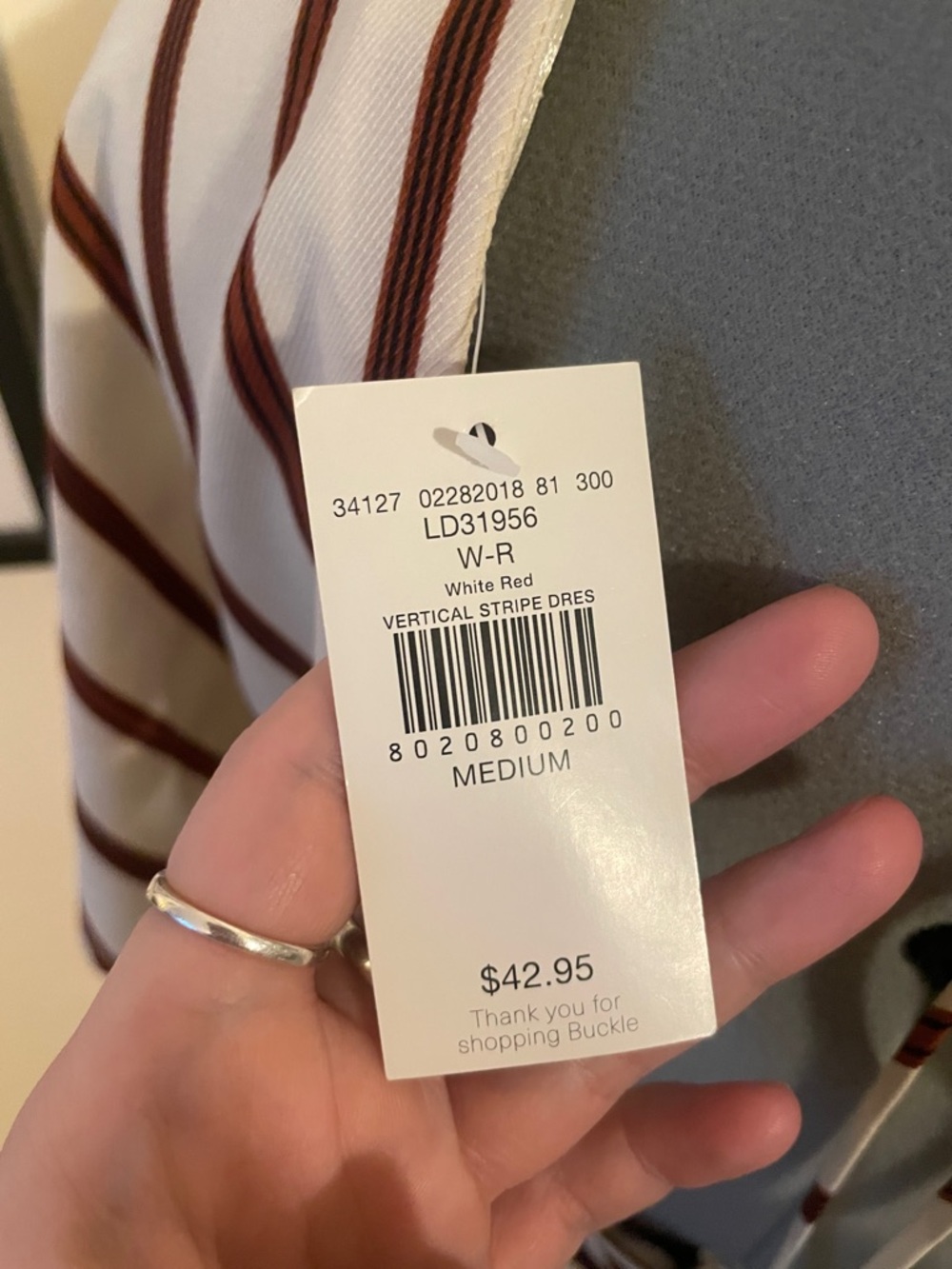 Striped Cream & Deep Red V-Neck Mini Dress - Picture 7 of 7